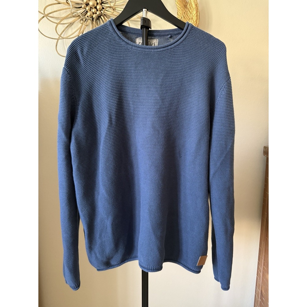 Zaffiri Sweater Mens XL Blue 100% Cotton Knit Crewneck Pullover Textured
